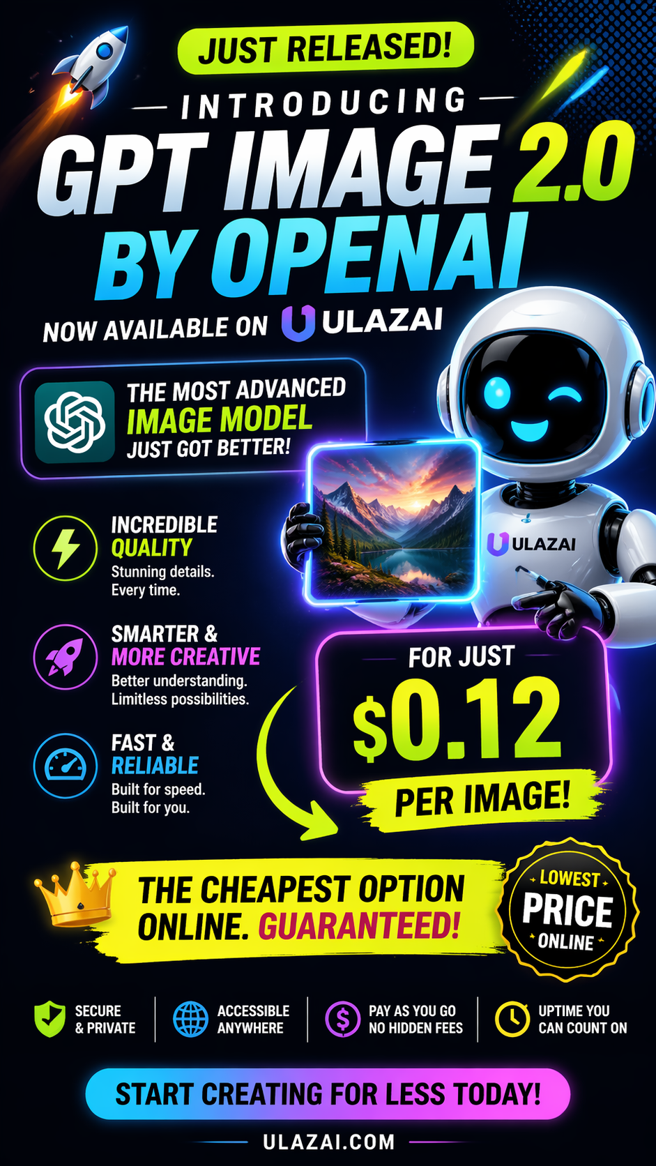 Launch-style GPT Image 2 marketing poster with bold pricing and product messaging.