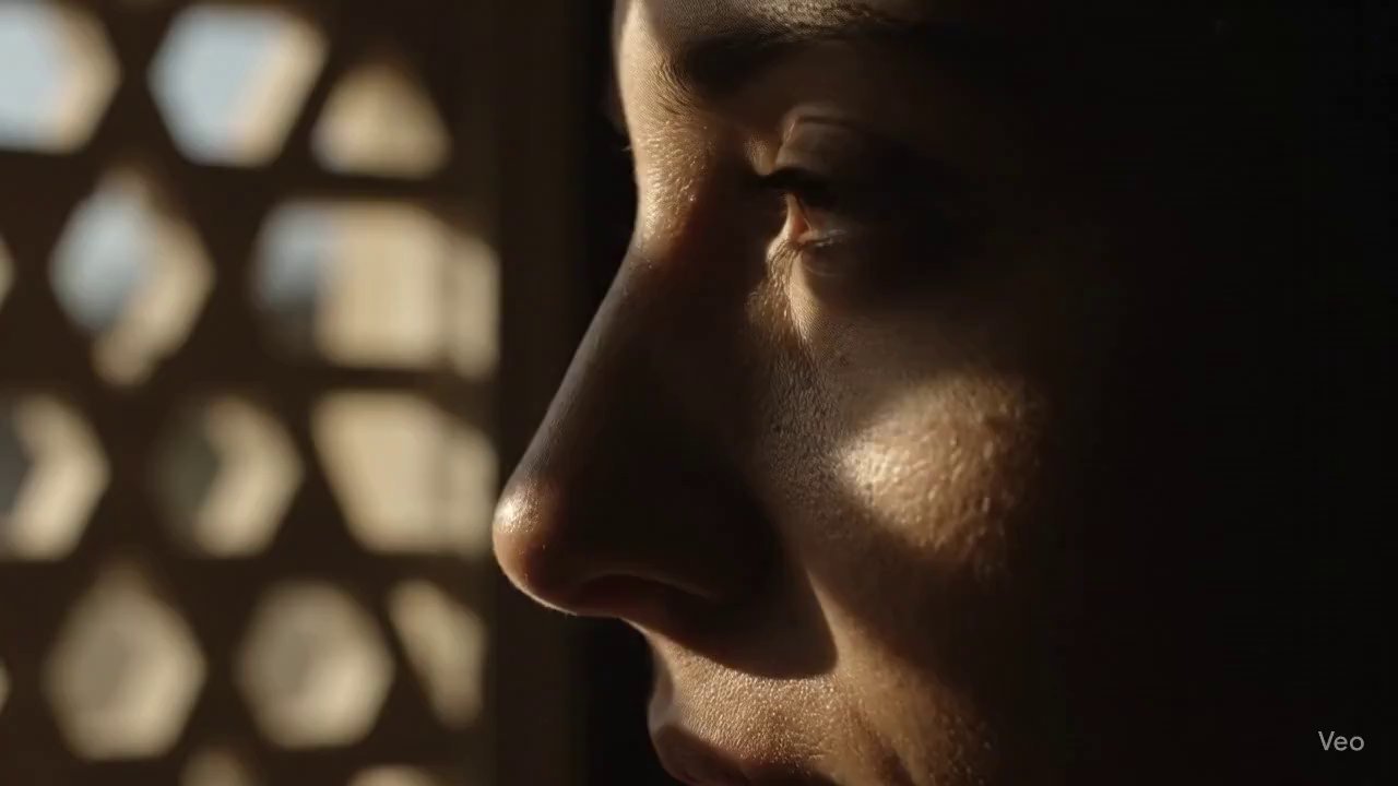 Sunlit Shadows: Tunisian Mashrabiya Portrait