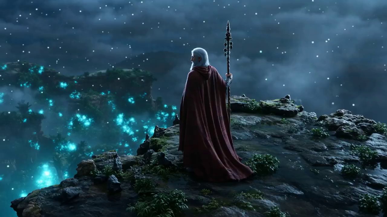 Mystic Wanderer's Bioluminescent Jungle Vista