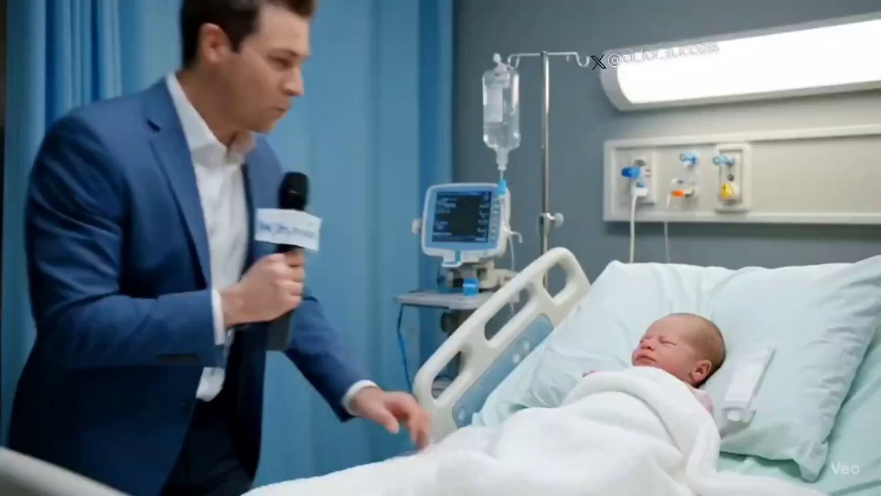 Reporter & Baby Eye-Level Medium Shot - Veo 3 AI video prompt thumbnail