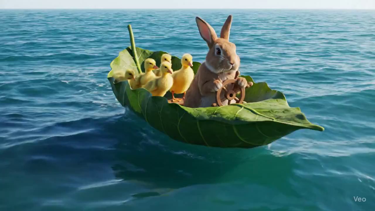 Brave Rabbit's Leaf Boat Adventure with Duckling Crew