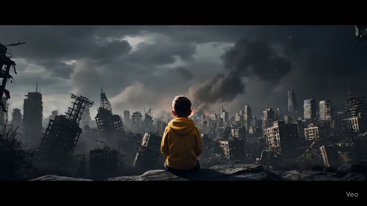 Post-Apocalyptic Vision: Boy on Cliff, Ruined City
