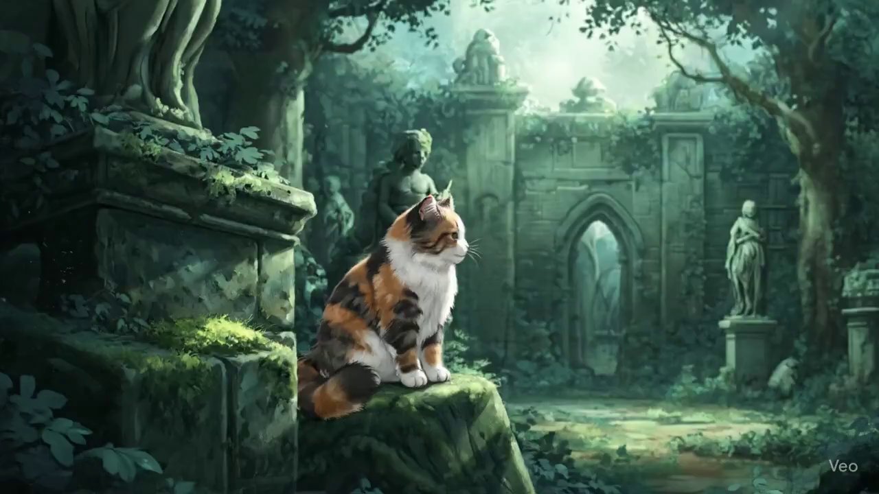 Enchanted Garden: Calico Cat's Watercolor Whimsy