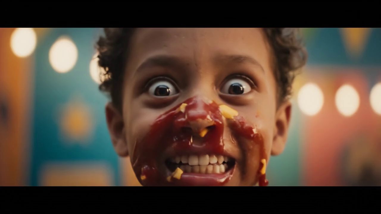 The camera lingers on one of the fat kids, his fac...