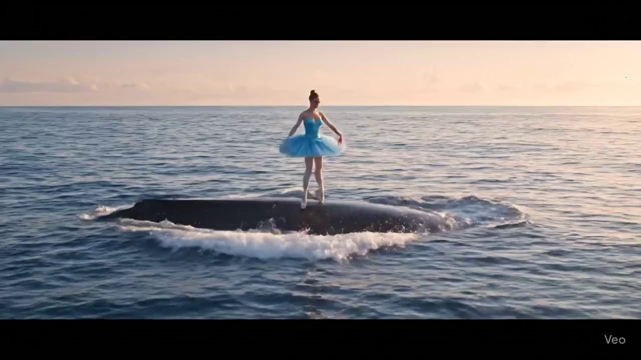 Oceanic Ballet: Ballerina, Whale, and Deep Blue