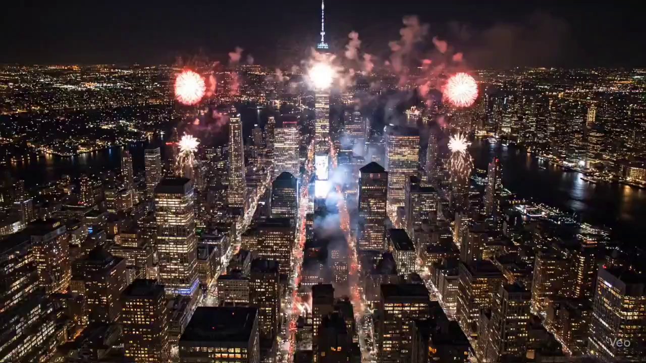 NYC Fireworks Spectacle: Top-Down Aerial View