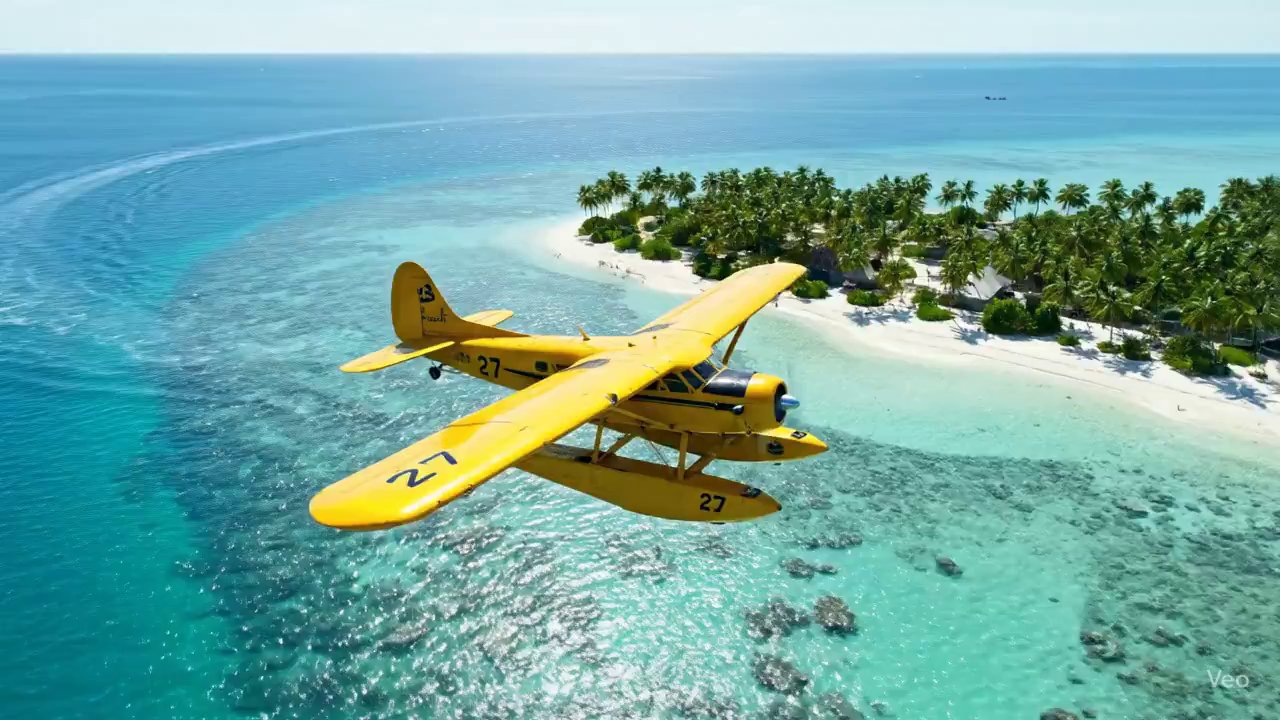 Vintage Seaplane Tropical Coastline Aerial Flight - Veo 3 AI video prompt thumbnail