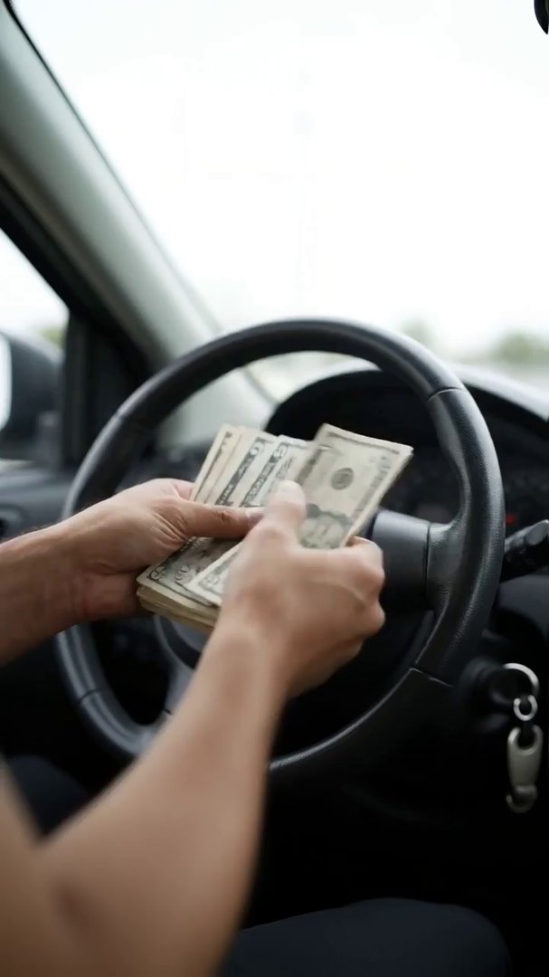 closeup of a delivery driver's hands quickly coun...