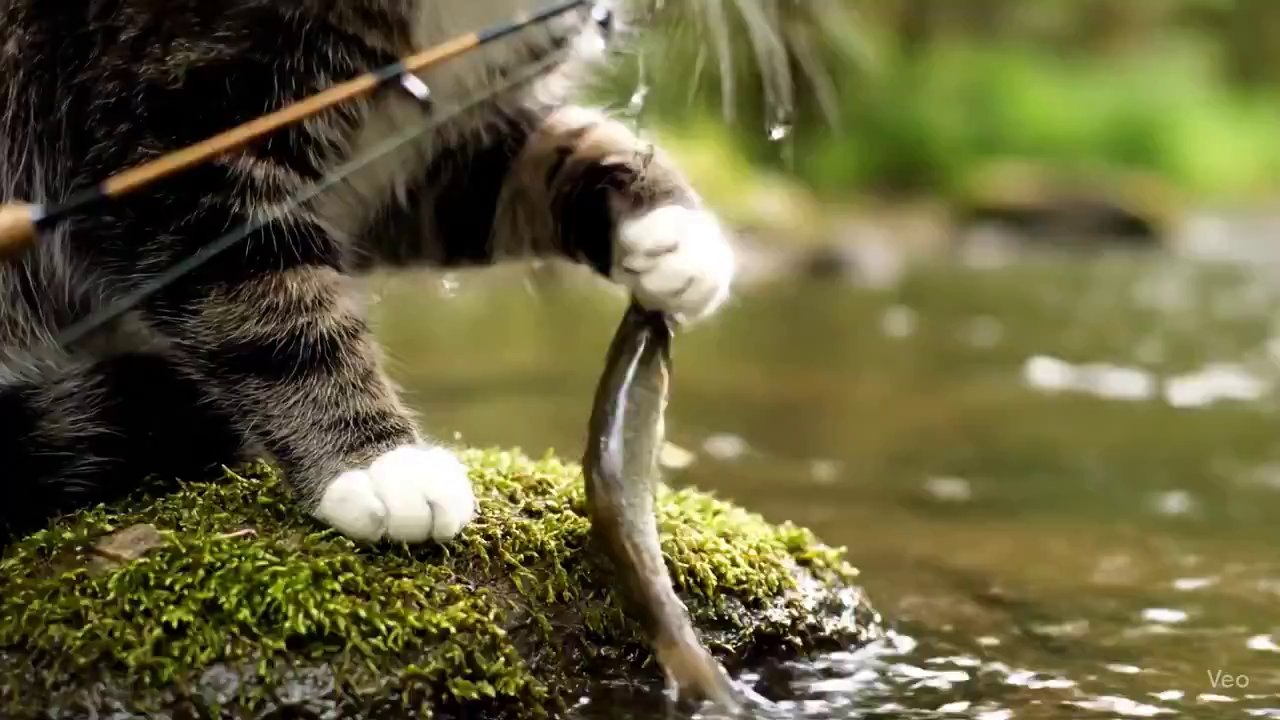 Hyper-Realistic Cat Fishing Documentary: Feline Angler - Veo 3 AI video prompt thumbnail