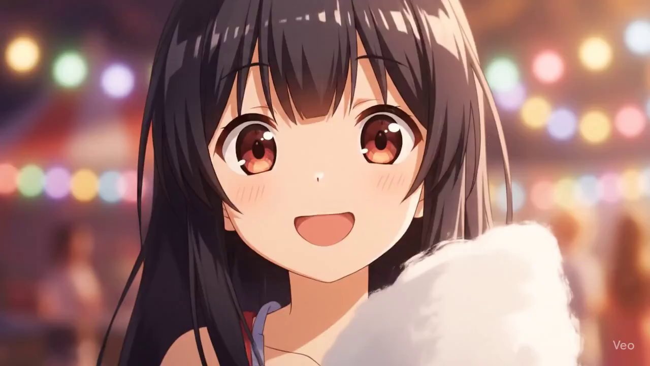 Sweet Anime Girl with Fluffy Cotton Candy