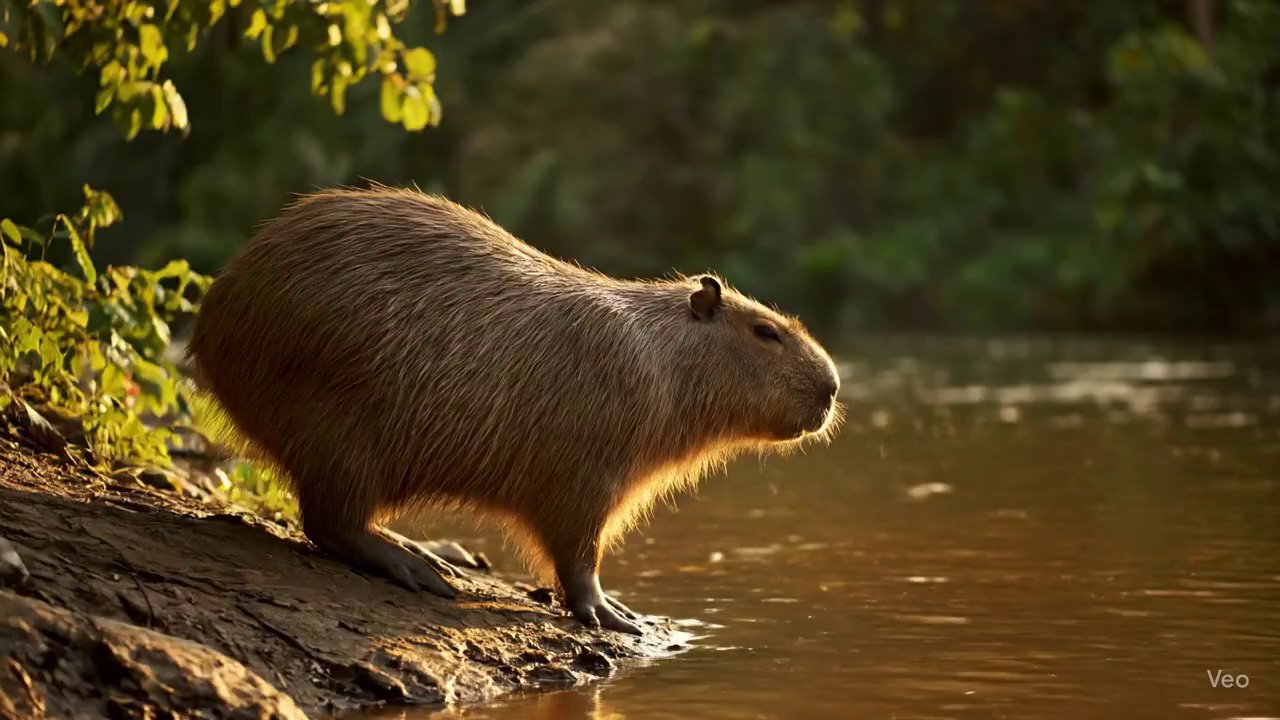 Capybara's Clumsy River Leap: A Cinematic Moment