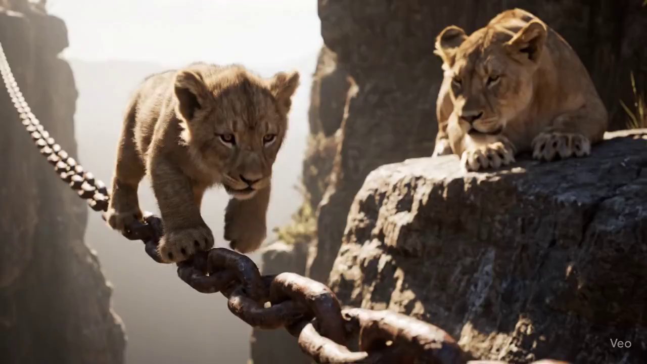 Tense Lion Cub Chasm Crossing: Cinematic Survival
