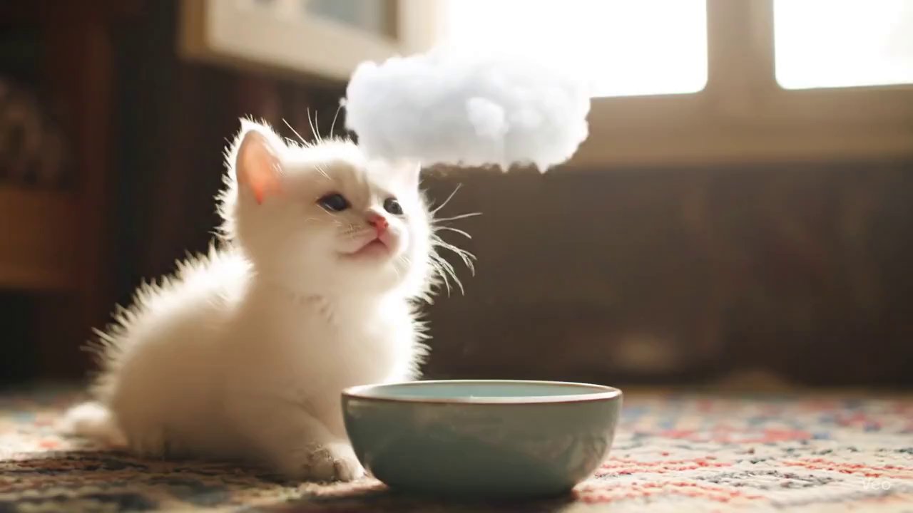 Dreamlike Milk Cloud Kitten in Tunisian Home - Veo 3 AI video prompt thumbnail
