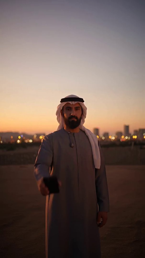 "Create a video featuring an Arab man standing in ...