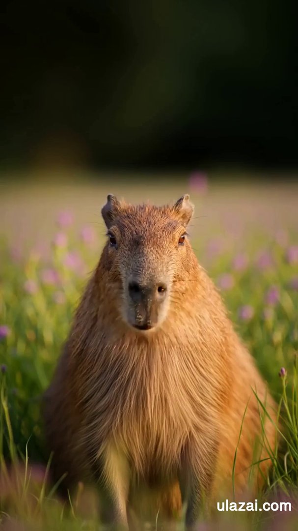 A red capybara gazes directly into the lens from j...
