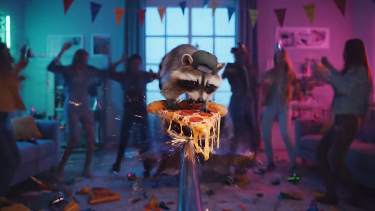 Neon-lit living room party chaos. A mischievous ra...