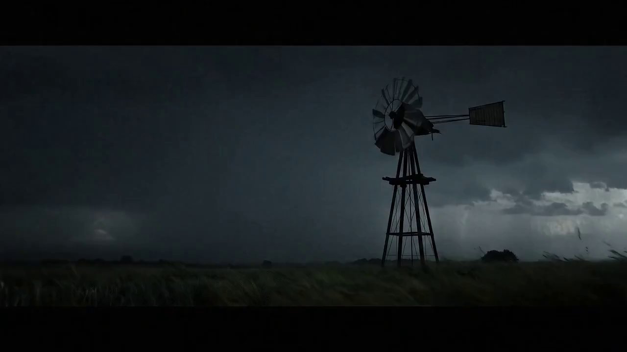 Prairie Storm: Electrifying Windmill Lightning Strike