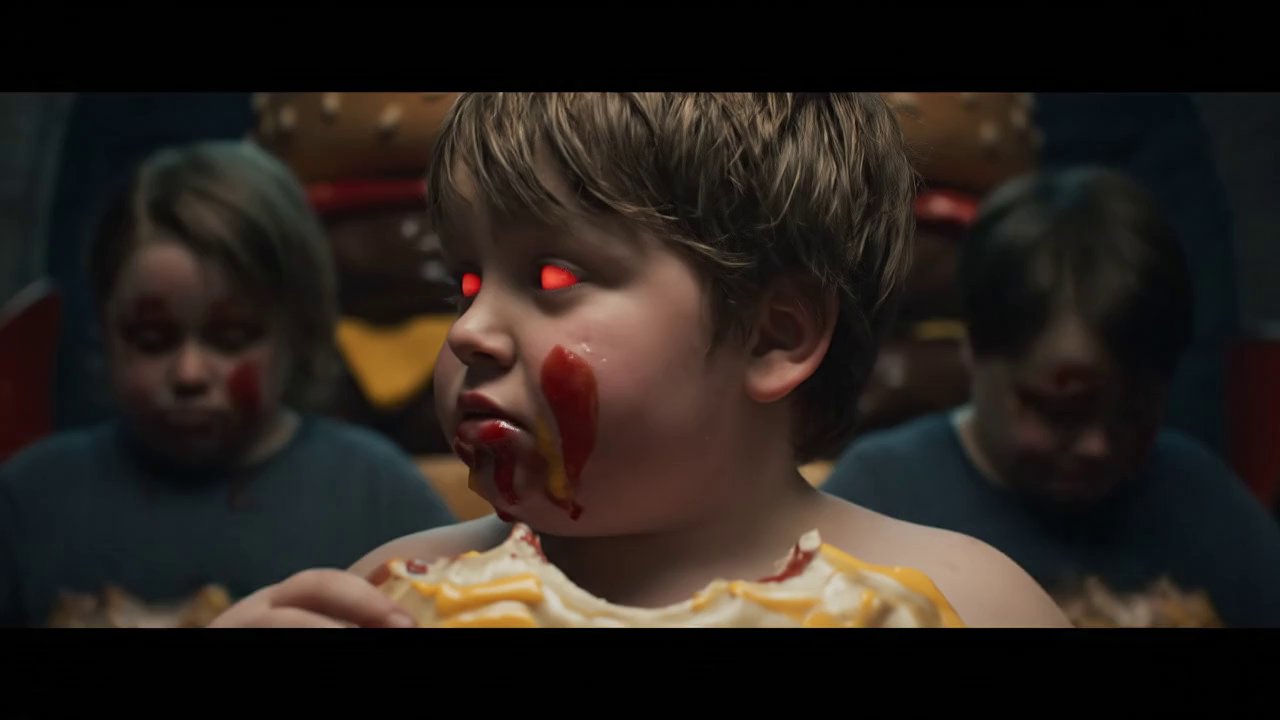 "The camera lingers on one of the fat kids, his fa...