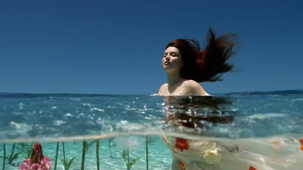 Ethereal Dream: Flowing Beauty in Crystal Water - Veo 3 AI video prompt thumbnail