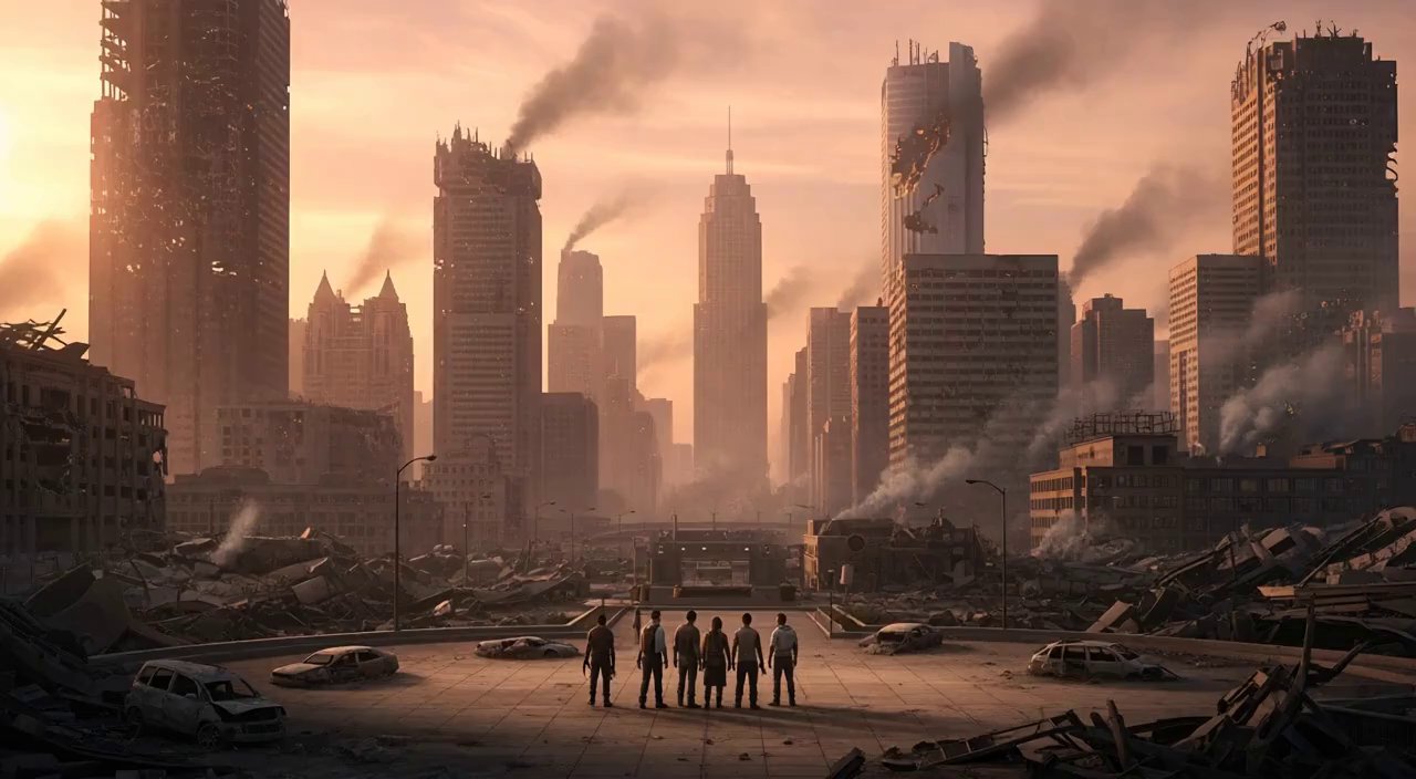 V2 CineFlow: Apocalyptic Dawn: Survivors' Desperate Discovery in Ruined City