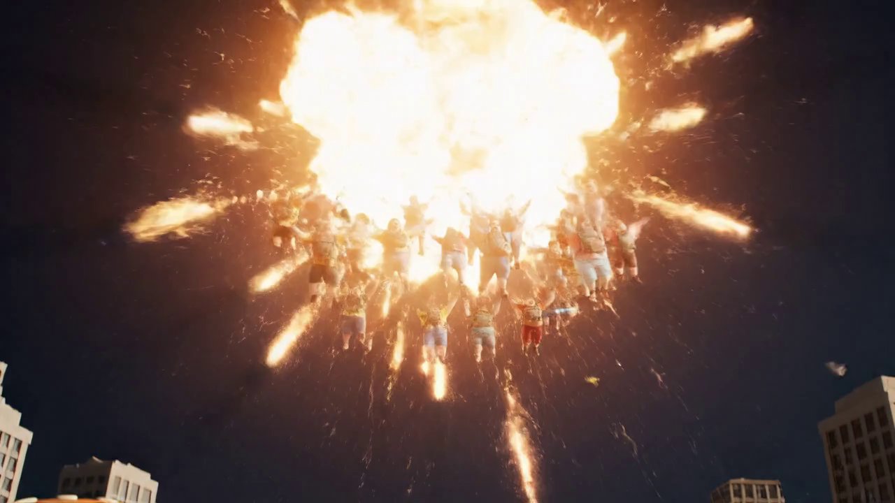 As the glowing projectile bursts open in the sky, ...