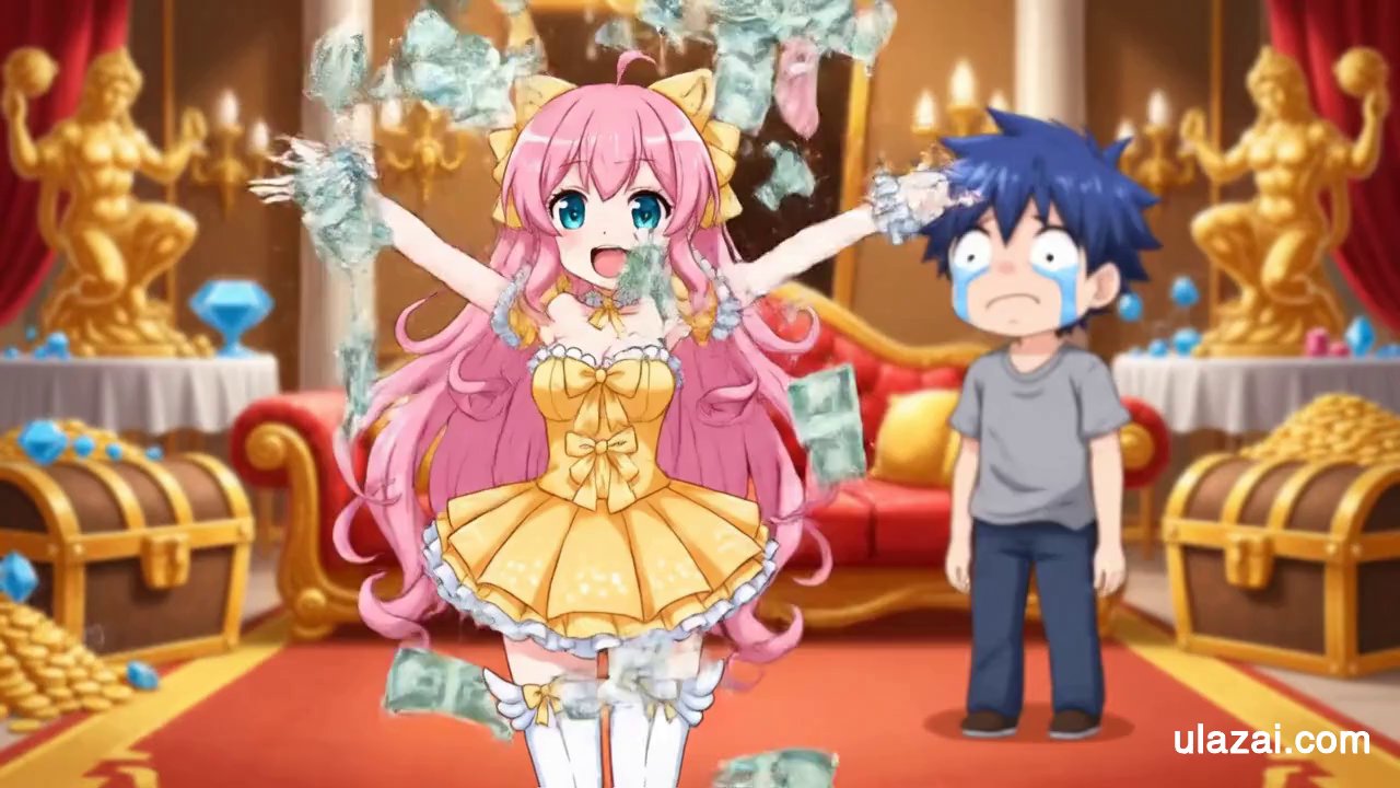 Anime style a women that's spending all the money ...