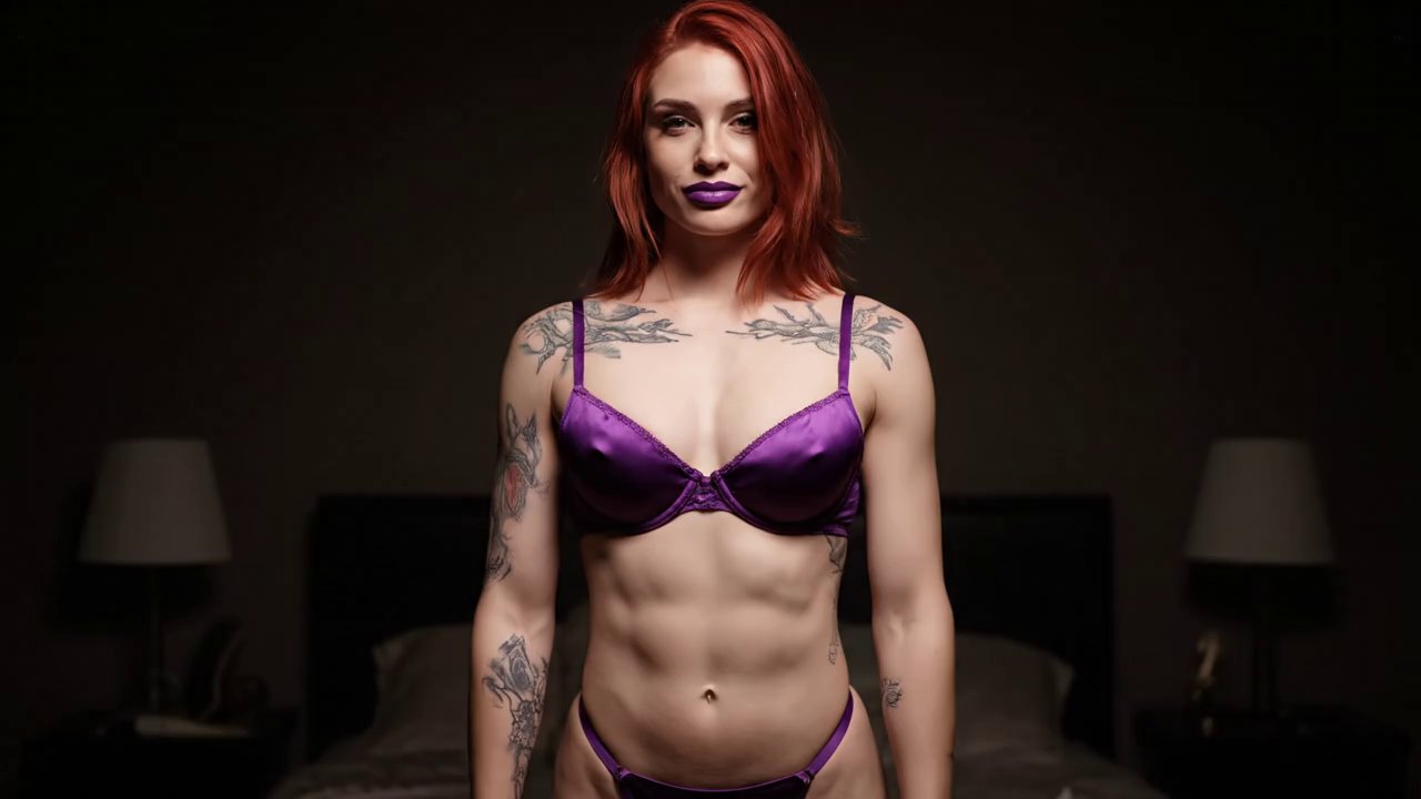 Pale goth woman with arm and chest tattoos, very l...