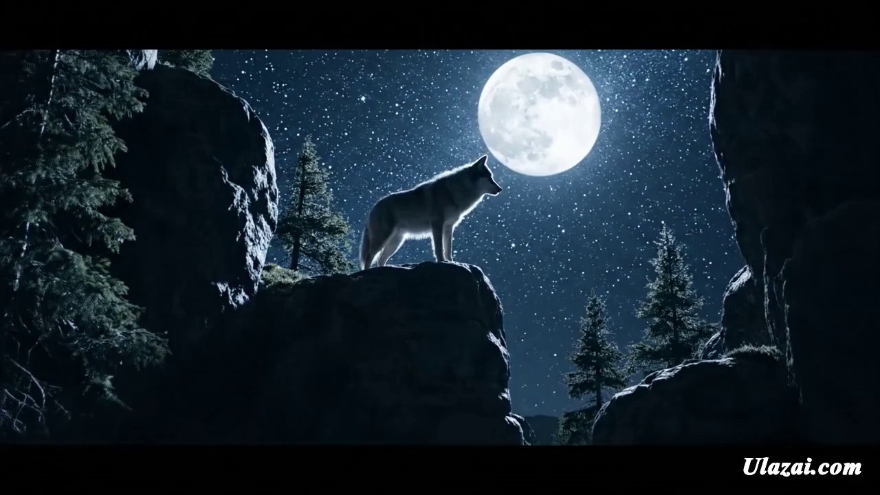 "Create a cinematic scene of a lone wolf standing ...