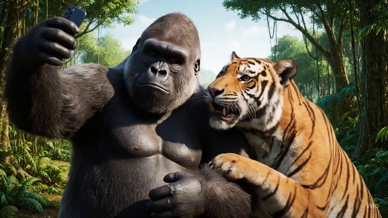 Jungle Selfie Fails: Gorilla & Tiger Besties