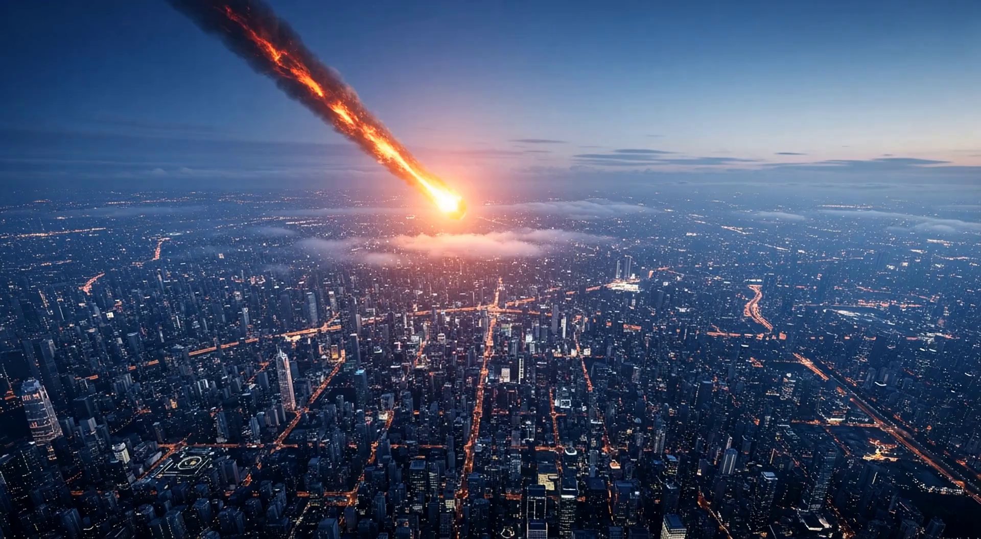 V2 CineFlow: Apocalyptic Meteor Impact: City's Fiery Demise - Veo 3 AI video prompt thumbnail