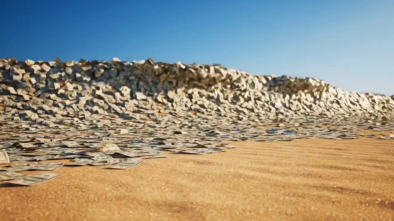 Waves of Wealth: Surreal Dollar Bill Ocean