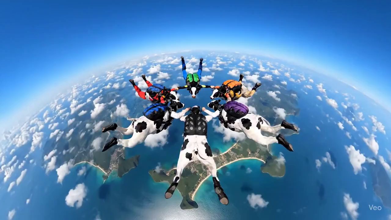 Skydiving Cows: A Surreal Aerial Feat