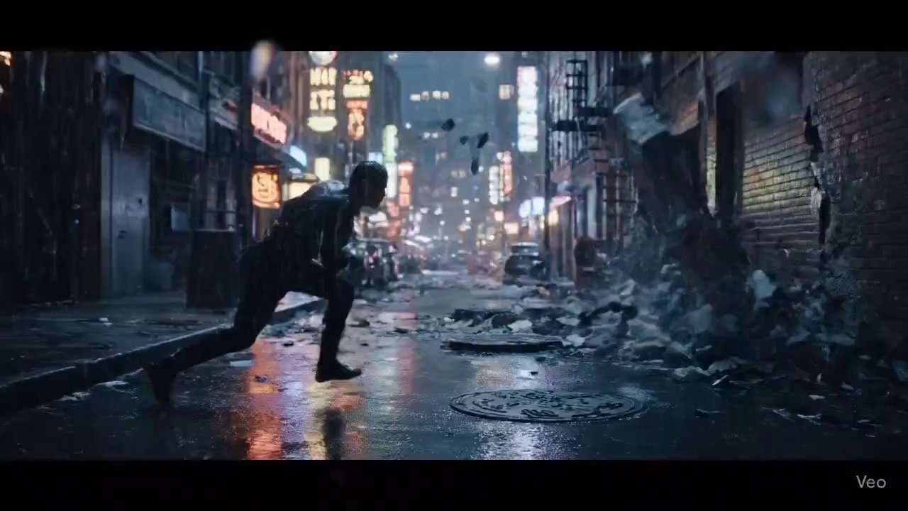 NYC Sorcerer Showdown: Elemental Magic in Rain - Veo 3 AI video prompt thumbnail