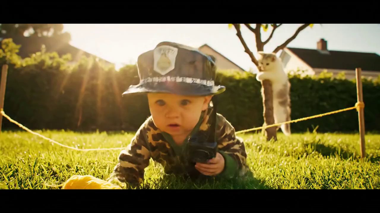 Police Baby's Epic Kitten Backyard Rescue - Veo 3 AI video prompt thumbnail