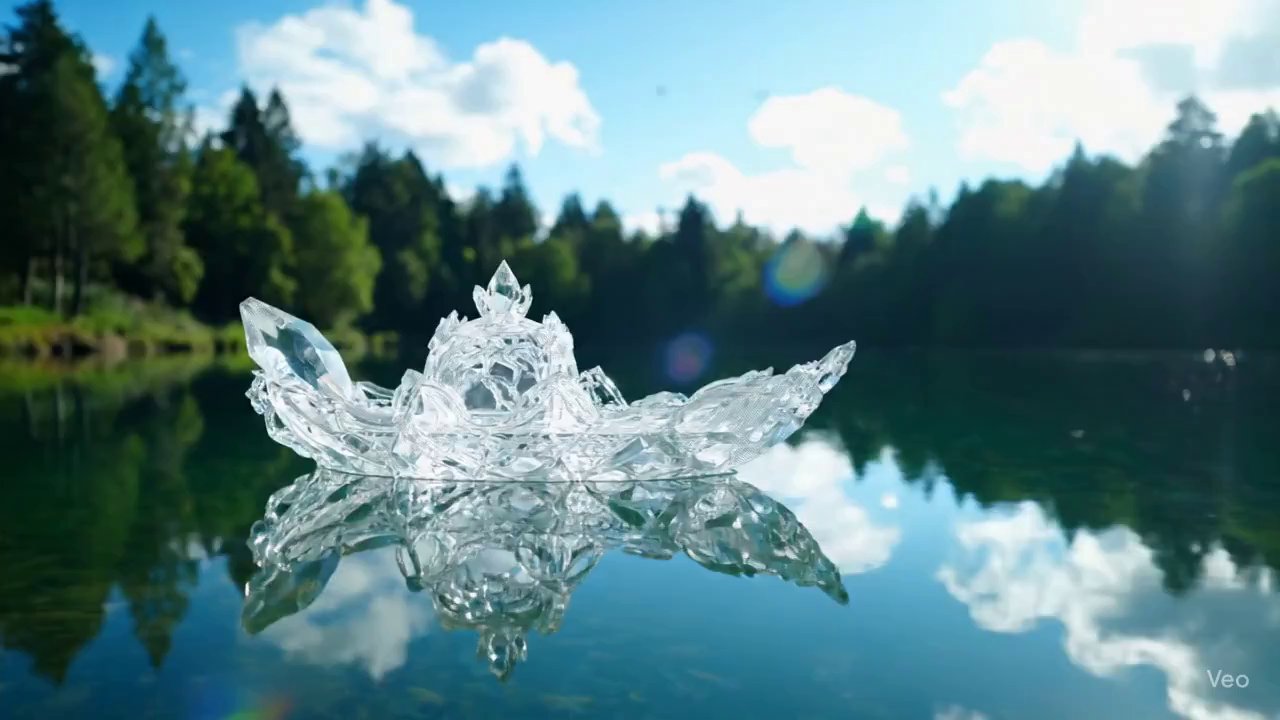 Enchanting Crystal Boat Voyage on a Tranquil Lake