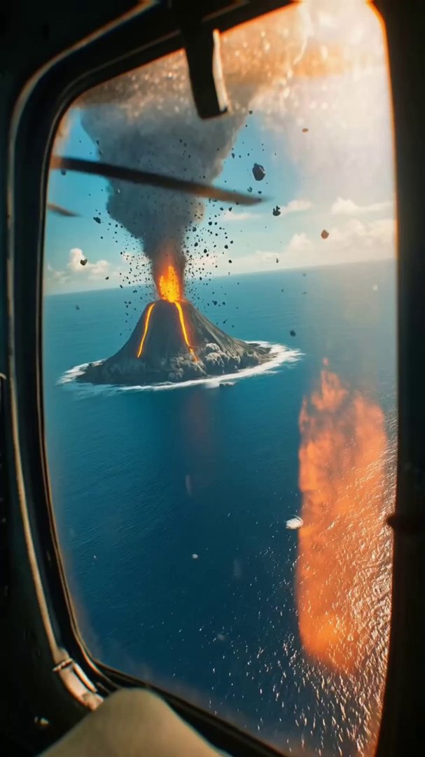 Volcanic Kaiju Emergence: Aerial Military Encounter