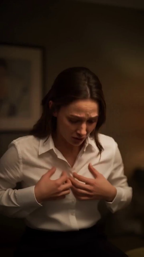 Cinematic style, dramatic close-up on a woman's fa...