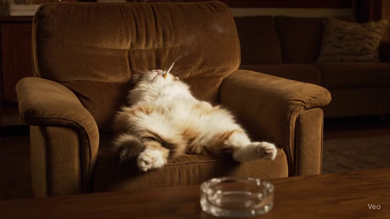 Vintage Vibe: Cat Lounging in 70s Cinematic Style