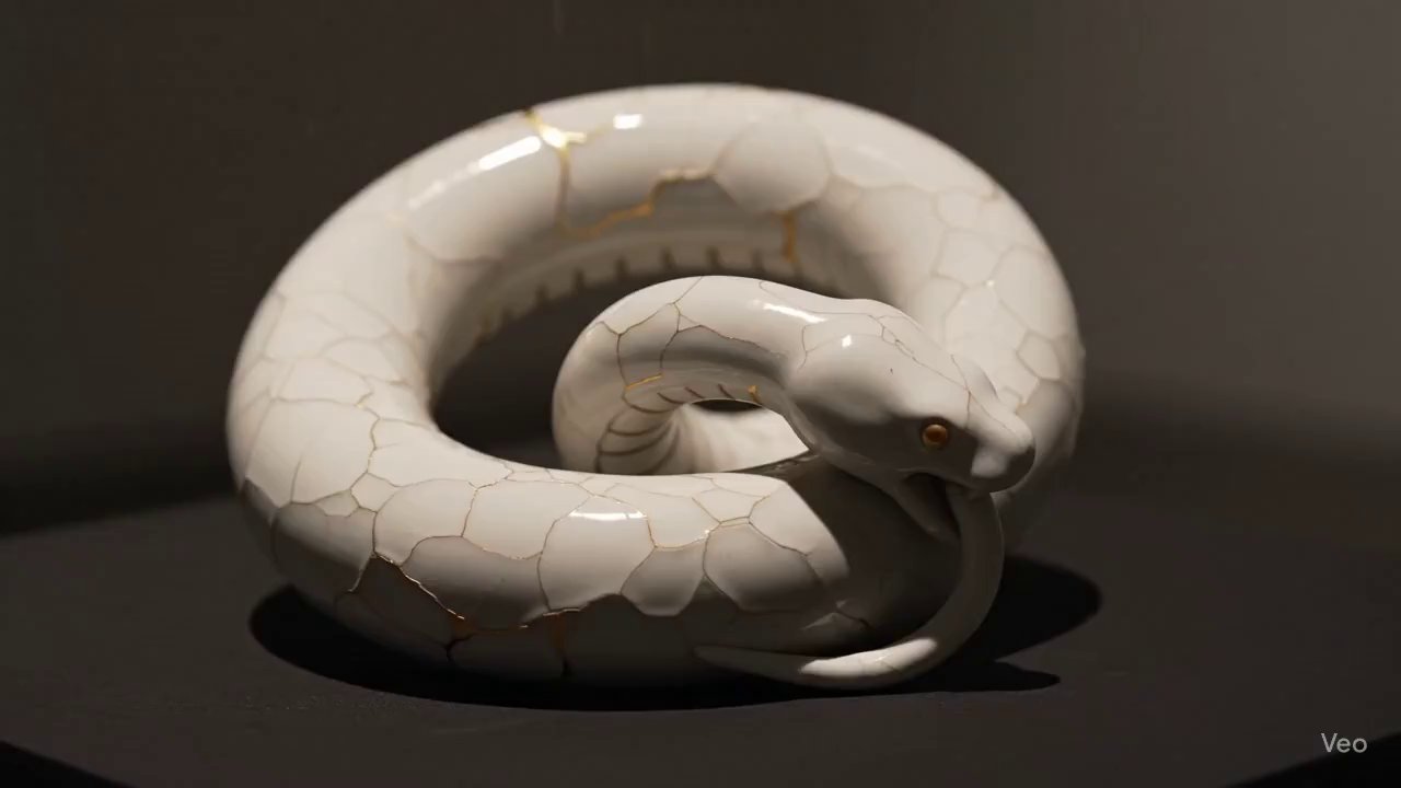 Golden Veins: Surreal Ceramic Serpent Art