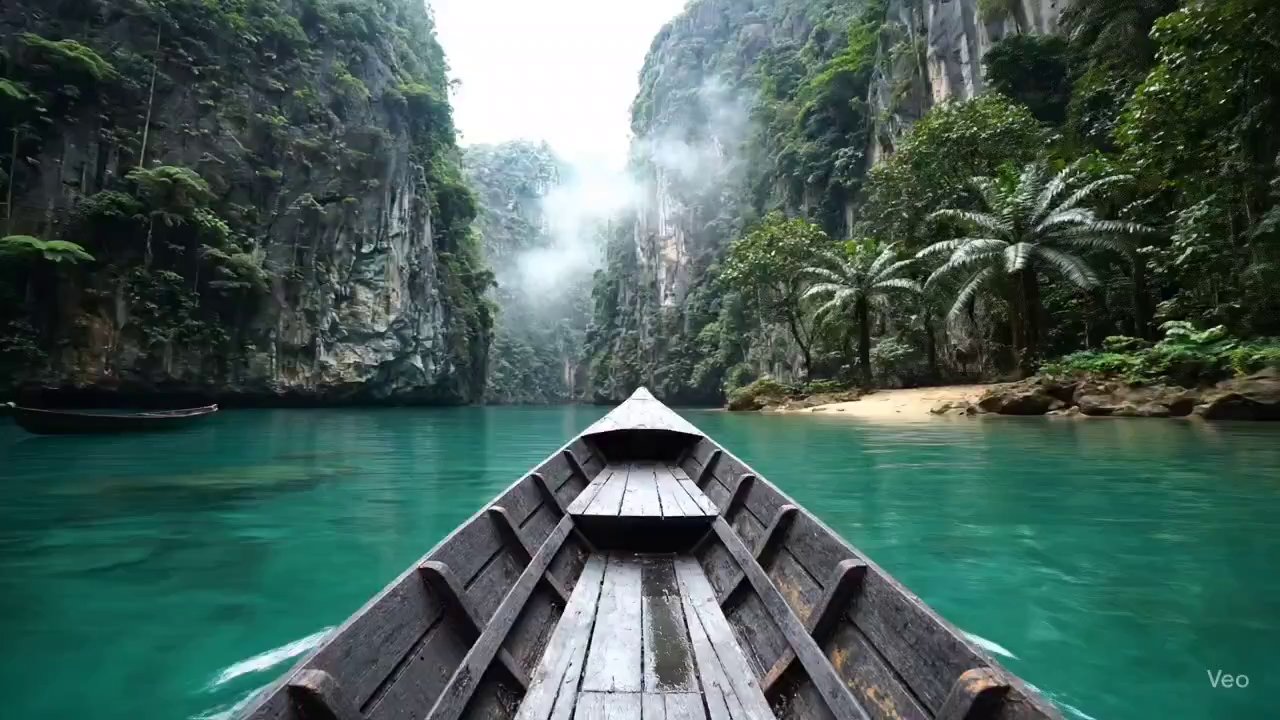 Hidden Lagoon: Cinematic Drone Journey - Veo 3 AI video prompt thumbnail