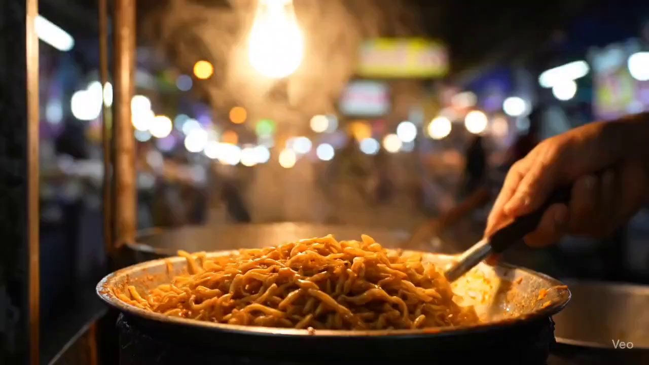 Sizzling Street Food: Curry Noodles in Hyper-Slow Motion