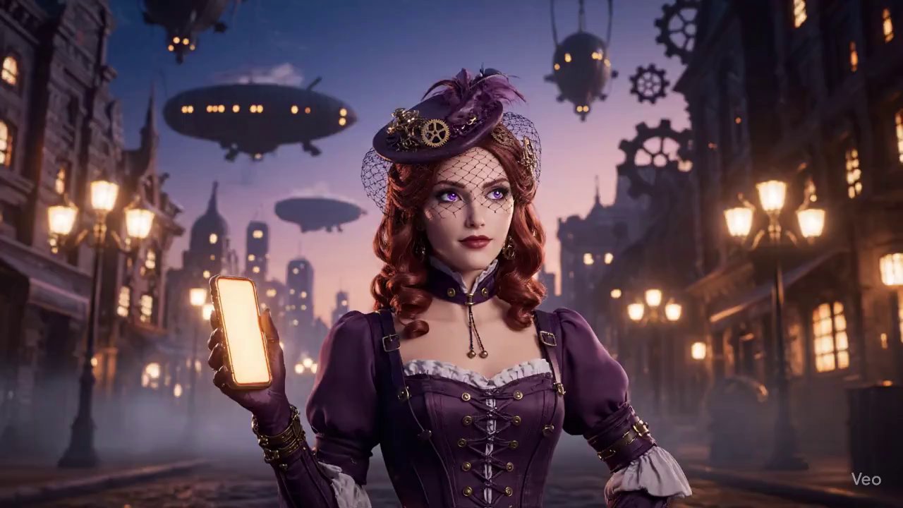 Victorian Steampunk Portrait in a Futuristic City