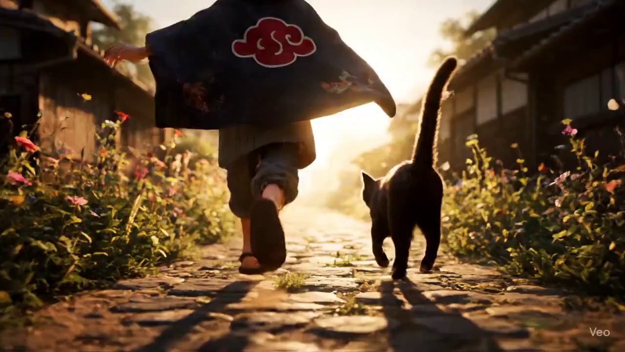 Joyful Journey: Child and Cat's Village Adventure - Veo 3 AI video prompt thumbnail