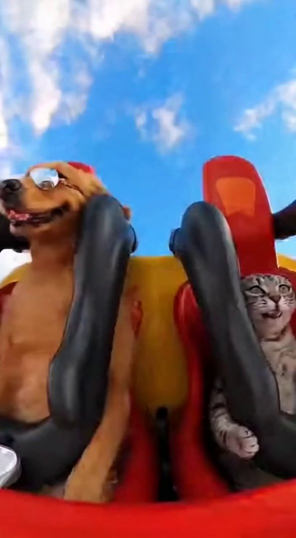 [Sora 2] « Vidéo ultra réaliste d’un chien et d’un chat dans un grand huit à sensations fortes.
La caméra es... - Veo 3 AI video prompt thumbnail