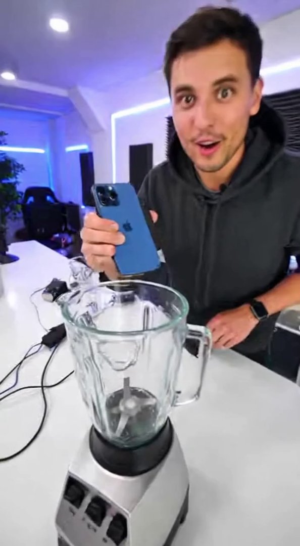 [Sora 2] {
  "prompt": "Create a 10-second chaotic handheld phone recording inside a small bright tech-revie... - Veo 3 AI video prompt thumbnail