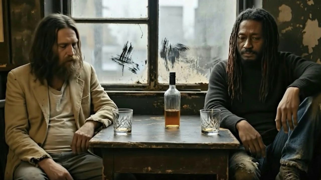 The man on the left is filling the glasses from th...