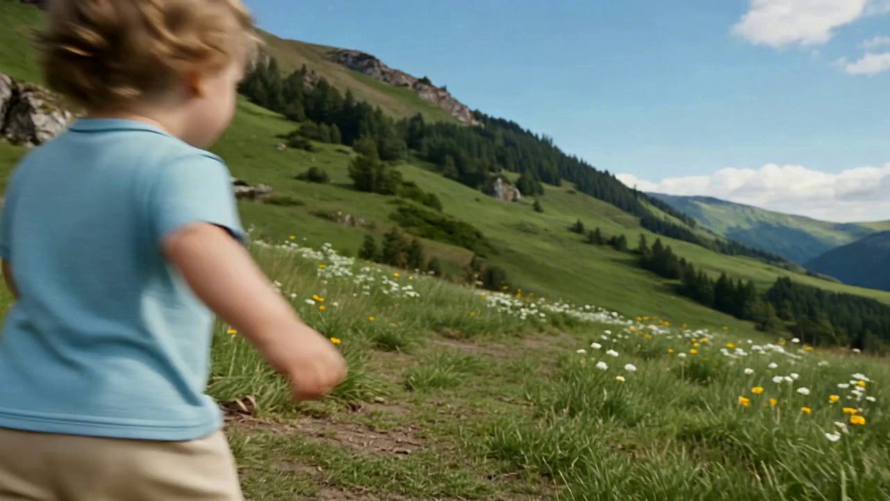 [Seedance 1.5 Pro] a baby running in the mountains.