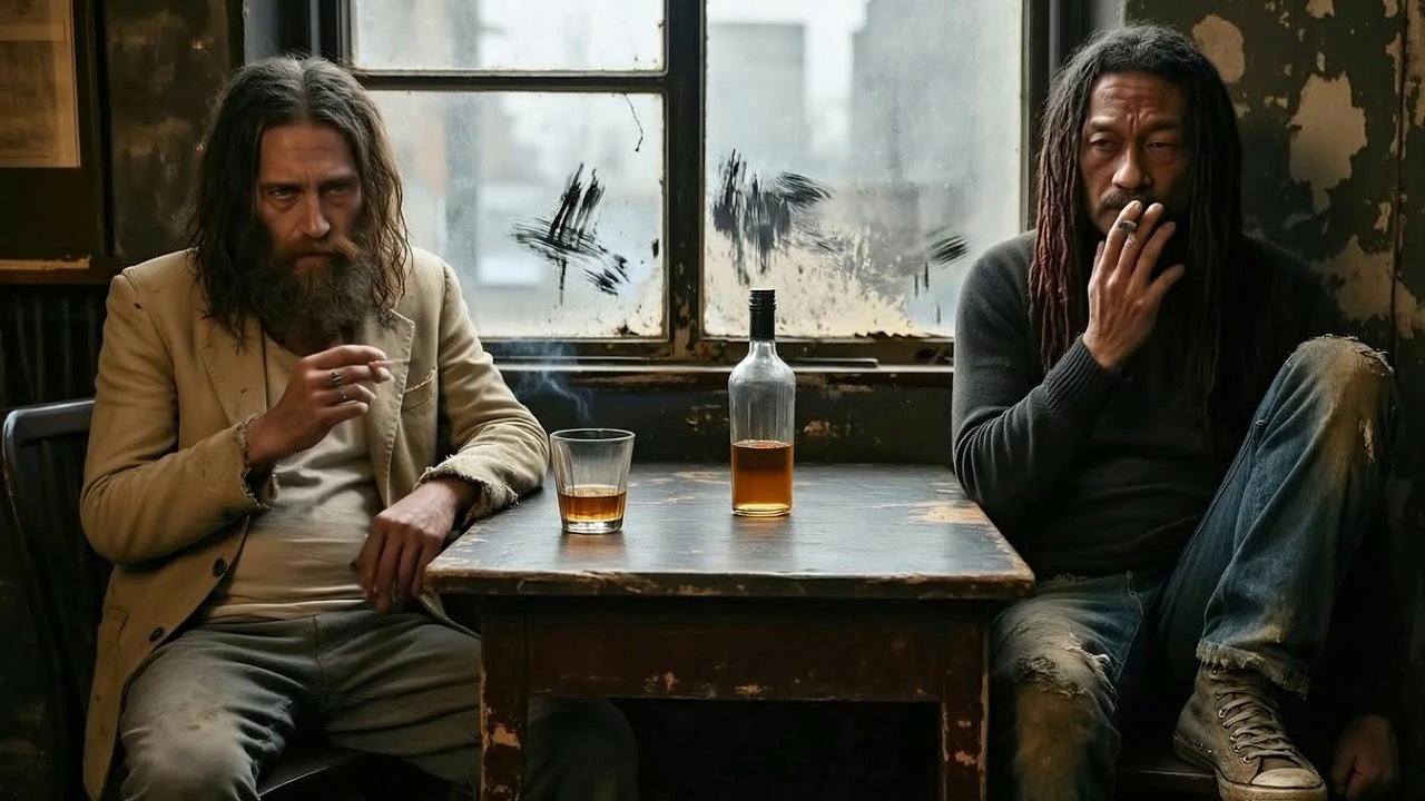 The two men look at each other and take the glass ...