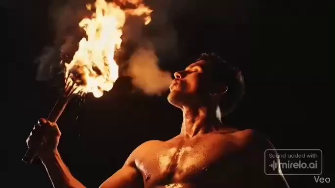 Fiery Flow Performance: Dynamic AI Video Art - Veo 3 AI video prompt thumbnail