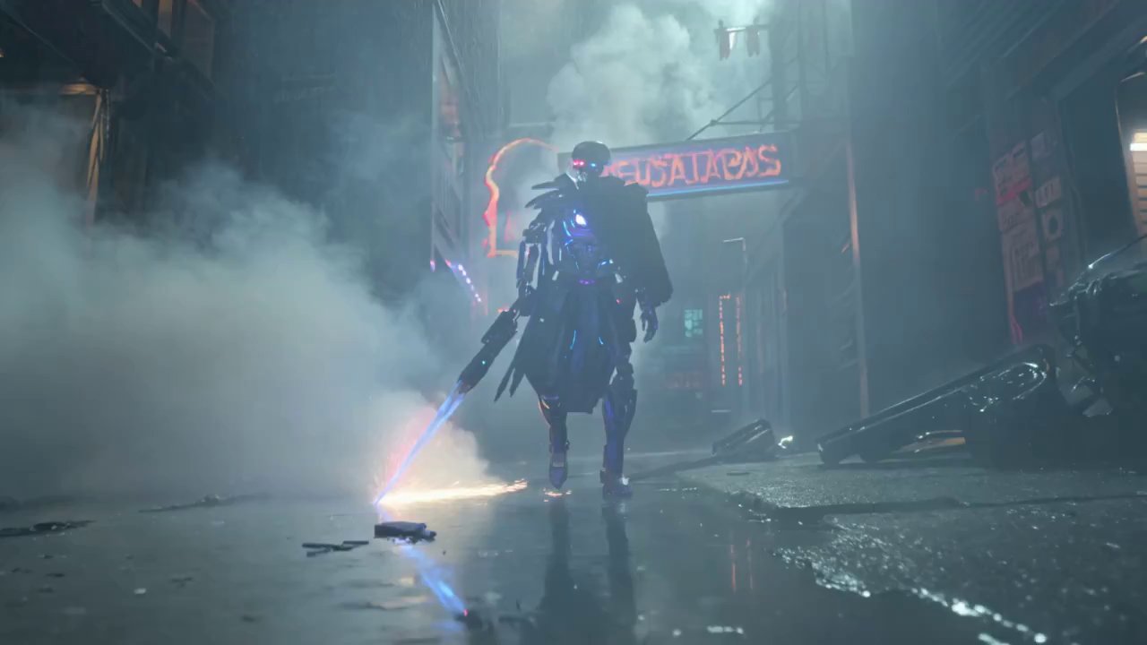 Neon Cybernetic Warrior: VEO 3.1 Sci-Fi Action